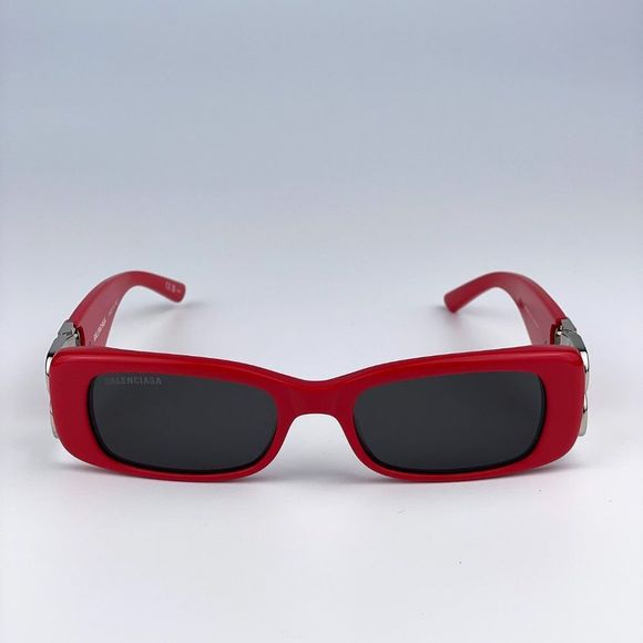 Balenciaga BB0096S 015 Sunglasses Red Silver Logo Rectangle Unisex - Picture 9 of 15